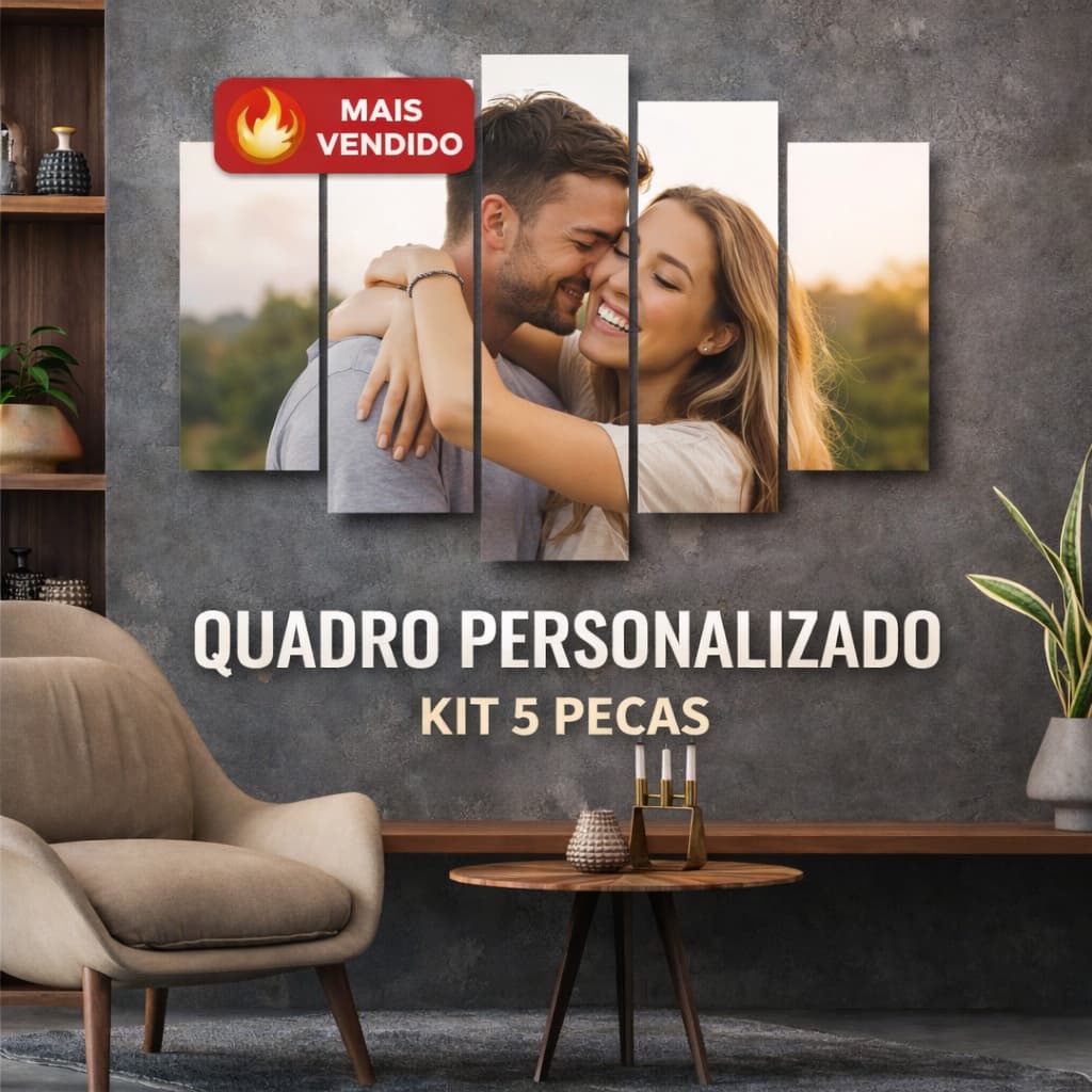Quadro Decorativo 80x50cm 5 Peças com Foto Personalizada – Alta Qualidade