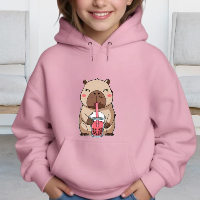 Blusa Moletom Infantil Menina Estampa Capivara Copo  Capuz bolso canguru Casaco Inverno 4 ao 14