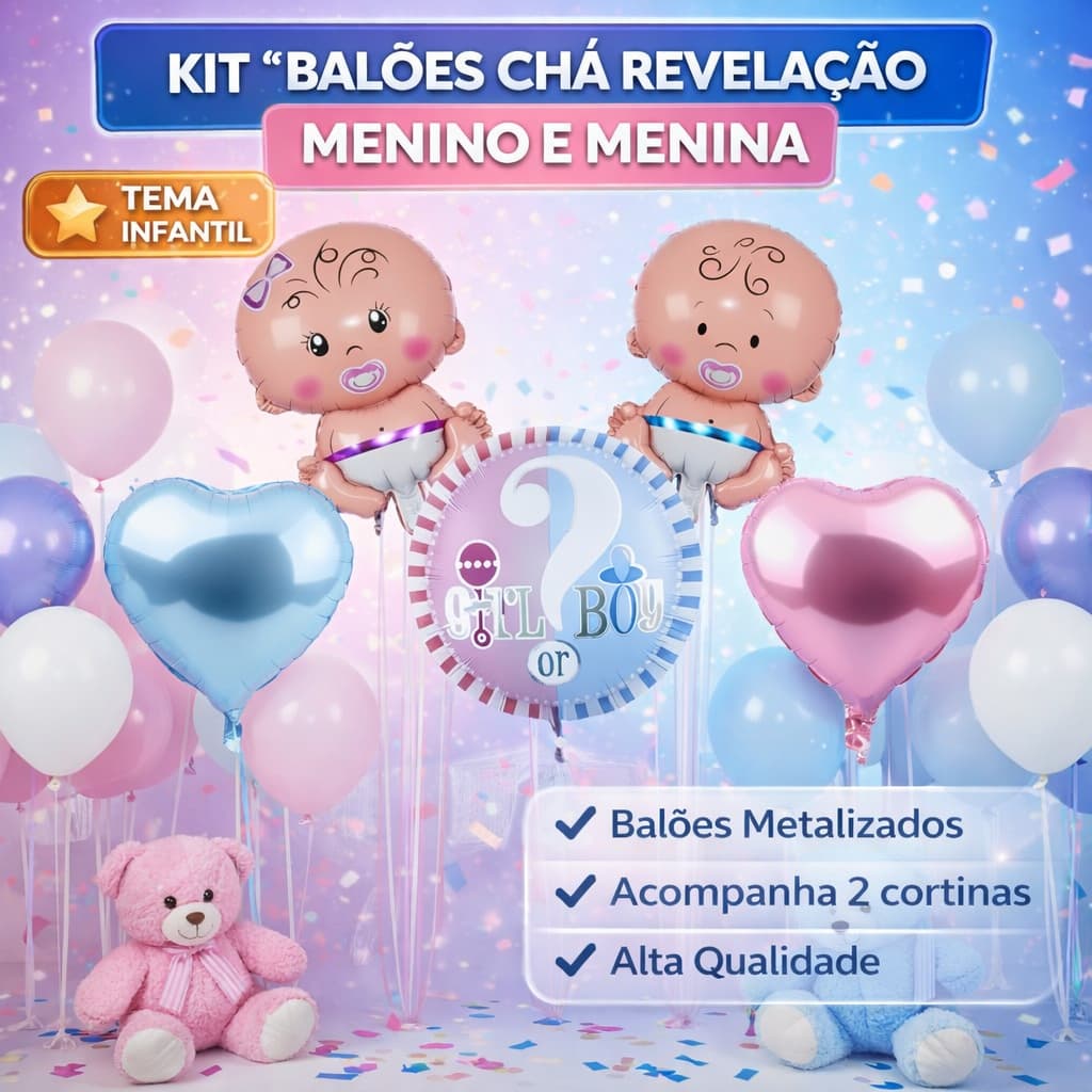 Kit Balões Metalizados Chá Revelação Menino ou Menina
