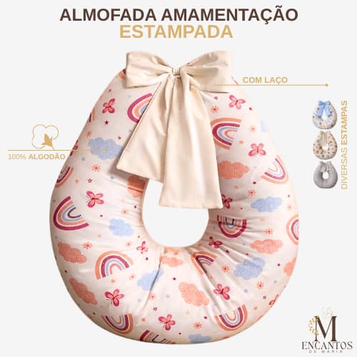 ALMOFADA AMAMENTAÇÃO | COM LAÇO | COM ZÍPER | ESTAMPADA | ALMOFADA PARA GRÁVIDA | 100% ALGODÃO