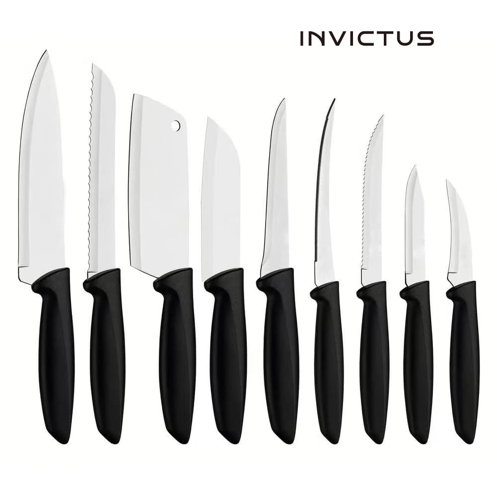 Jogo de Facas 9 Peças Plenus com Lâminas em Aço Inox Cabos de Polipropileno Preto