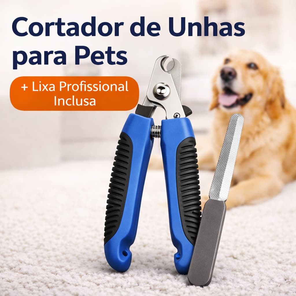 Cortador de Unha Pet Profissional com Lixa Cães e Gatos Aço Inox Seguro com Trava