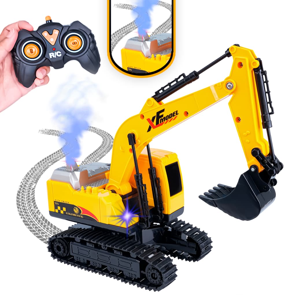 Escavadeira Controle Remoto Com Fumaça Sonoro 7 Canais 360° Infantil Menino