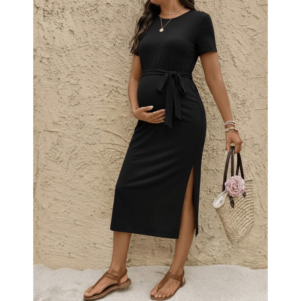 Vestido Midi Gestante Elegante Casual Maternidade Leve Social Gravidez Chique Dia das Maes Mari