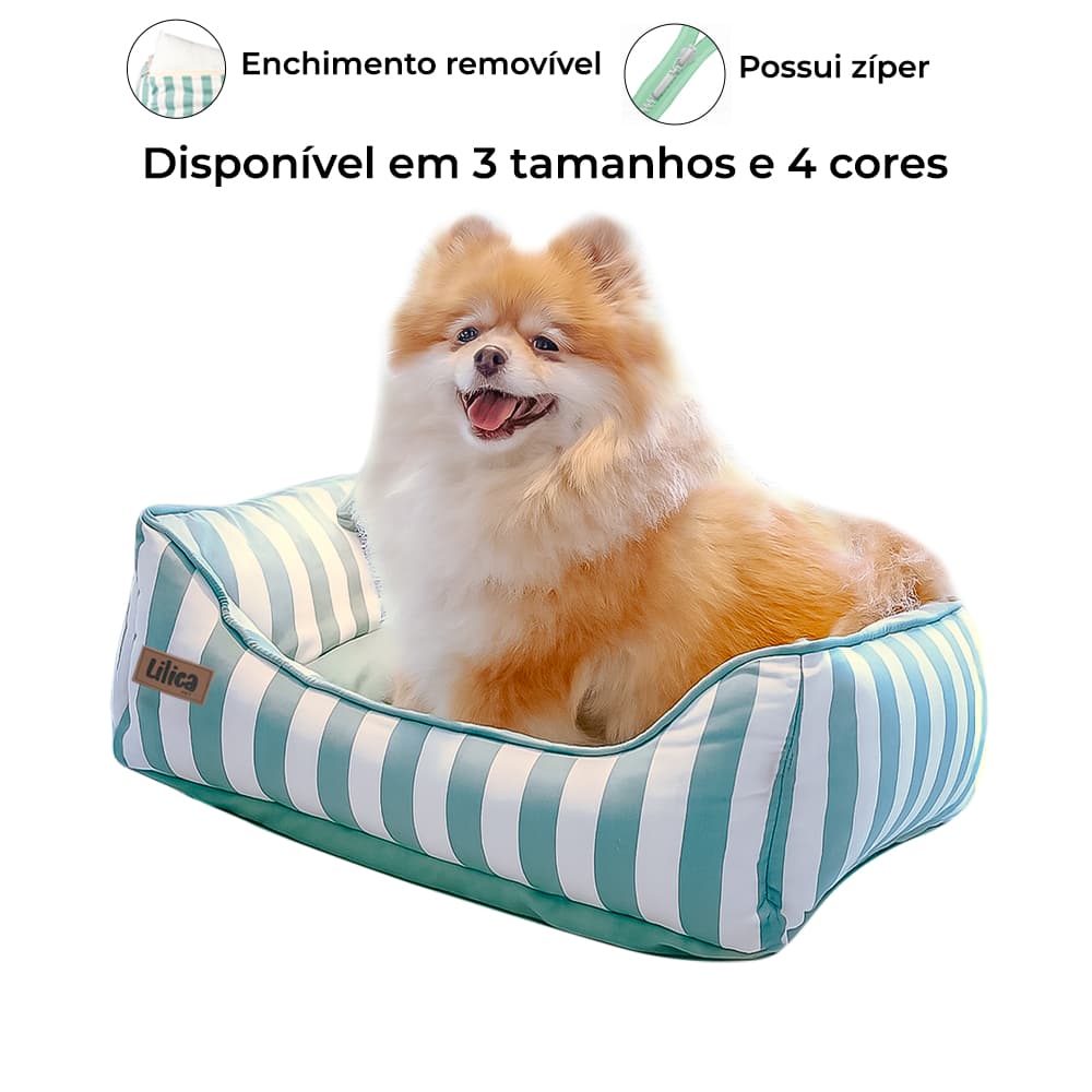 Cama pet algodão lavável antialérgica com zíper confortável caminha cachorro e gato listras