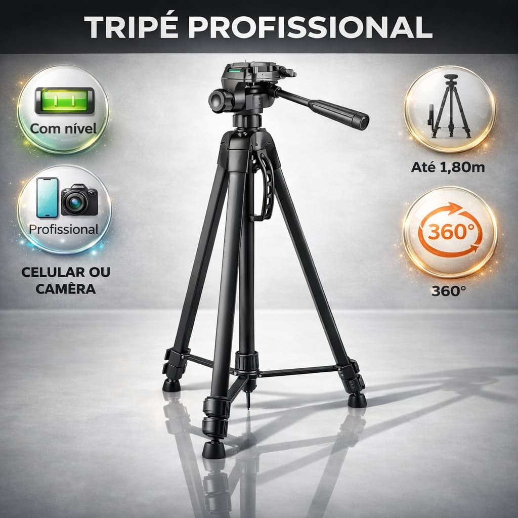 Tripé Universal 1,80M Profissional Preto Câmera Celular Suporte Ajustável Bolsa Portátil