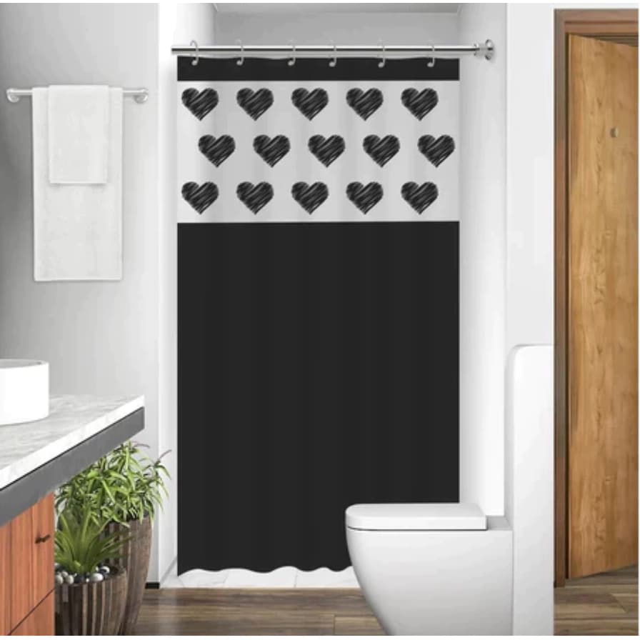 Cortina Box com Visor Coração p/ Banheiro Anti Mofo Resistente Alta Qualidade 100% PVC Várias Cores