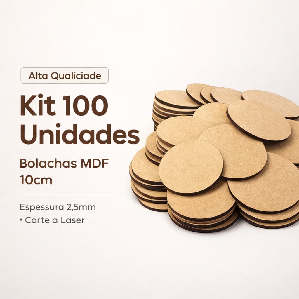 Kits 100 Bolachas 10cm no MDF Crú CakeBoard Aplique Decoração Porta Copo Sousplat Base para  Bolo