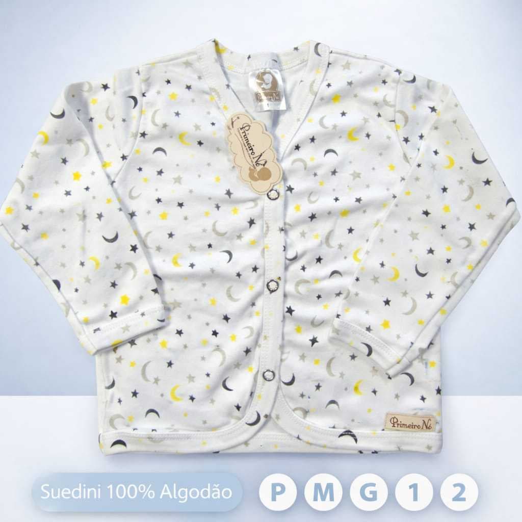 🌙 Casaquinho Bebê Estampado Estrelas e Lua – Suedini 100% Algodão P ao 2