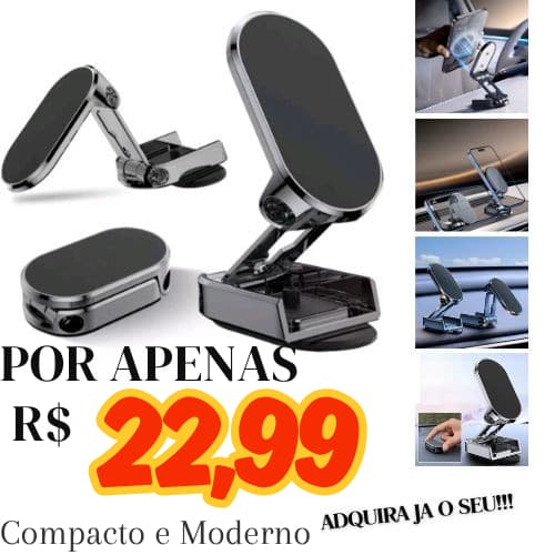 Suporte Magnético para Celular Carro Universal Dobrável – Fixação Forte no Painel