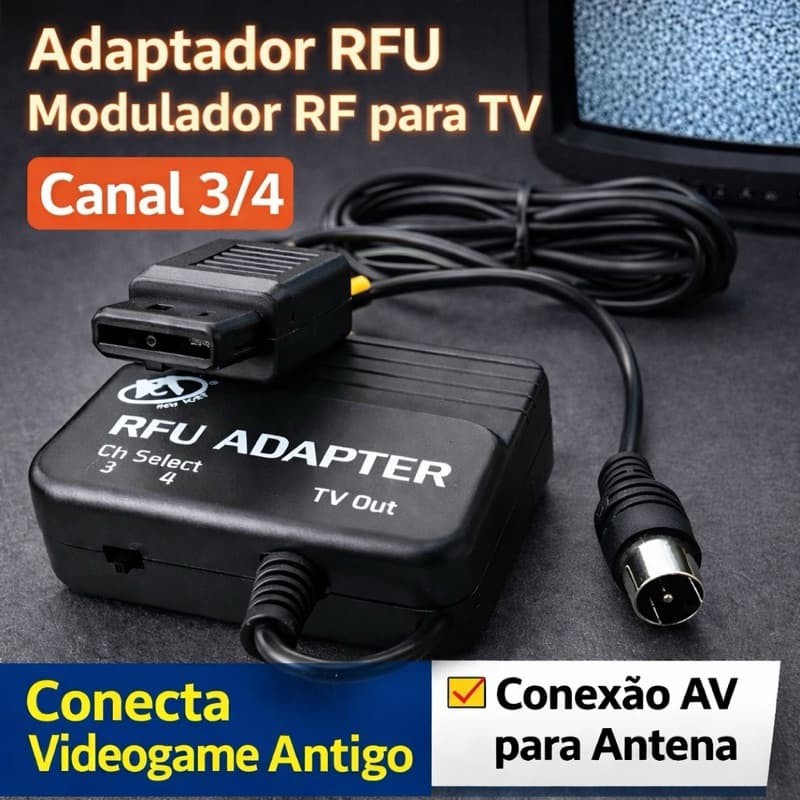 Modulador RFU Adaptador AV para RF Canal 3/4 para TV Antiga