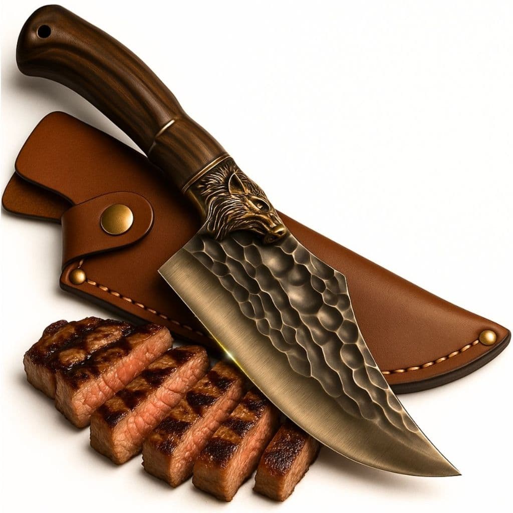 Faca Cutelo Artesanal Dragão Aço Forjado Com Bainha Cabo Luxo