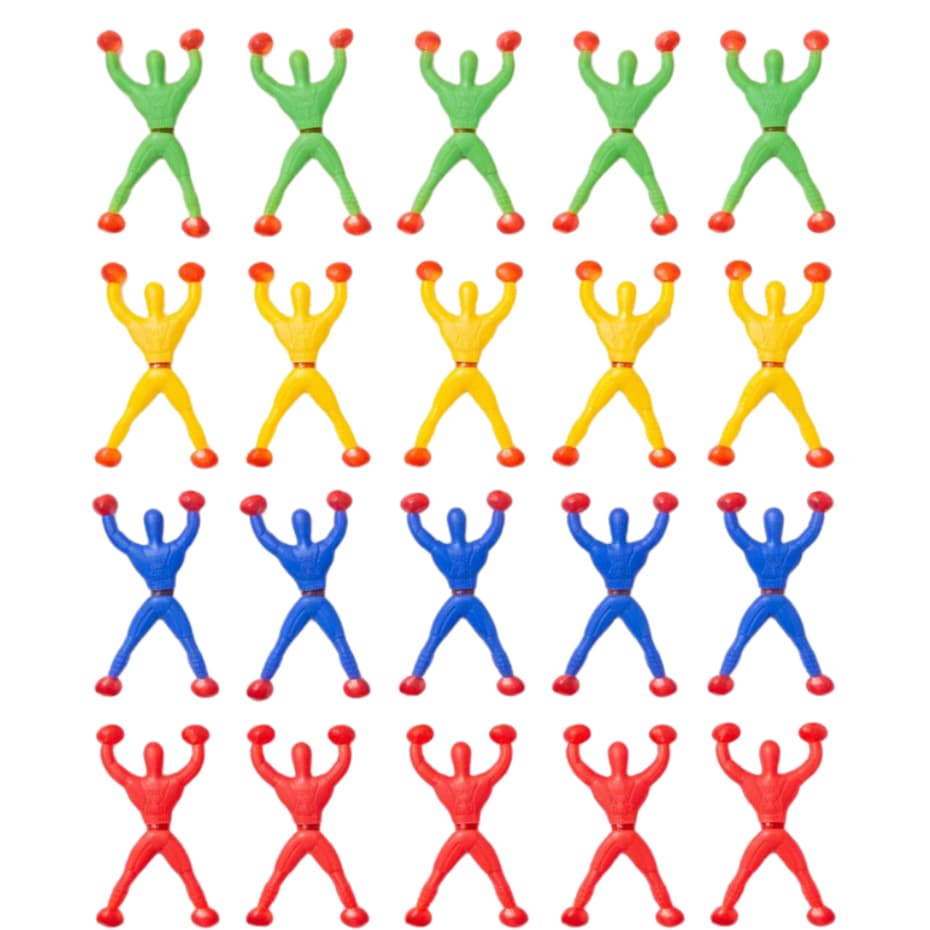 Kit 20 Bonecos Escaladores Homem Geleca Ninja 8cm Gruda e Desce na Parede Infantil