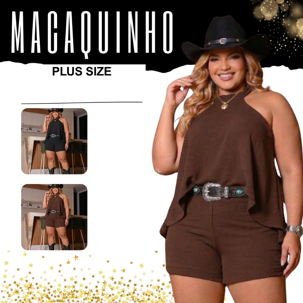 Macaquinho Macacão Plus Size Soltinho Short + Blusa Disfarça Barriga Pecuaria Festas Rodeio Leve Tendencia Fashion