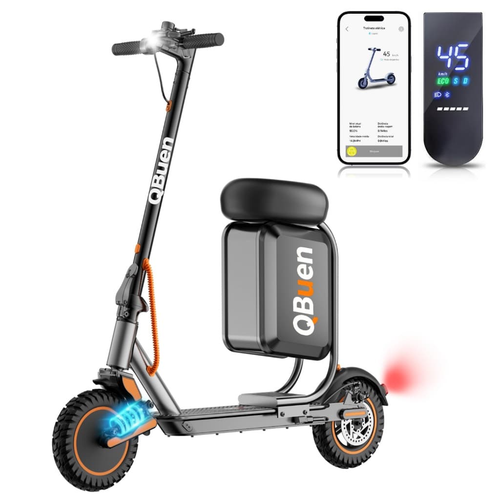 Patinete Elétrico 500W com Assento Ajustável | Bateria 10Ah, 25km | Carga 120kg, 45km/h, Dobrável