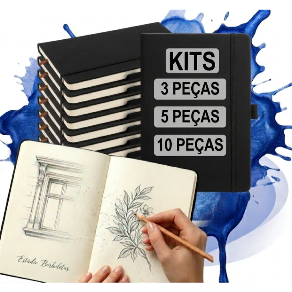 Kit 3 /5 /10 Cadernetas Anotação Moleskine Sketchbook A5 14X21 80 Folhas Amareladas 90g/m² Liso Pautado Executivo