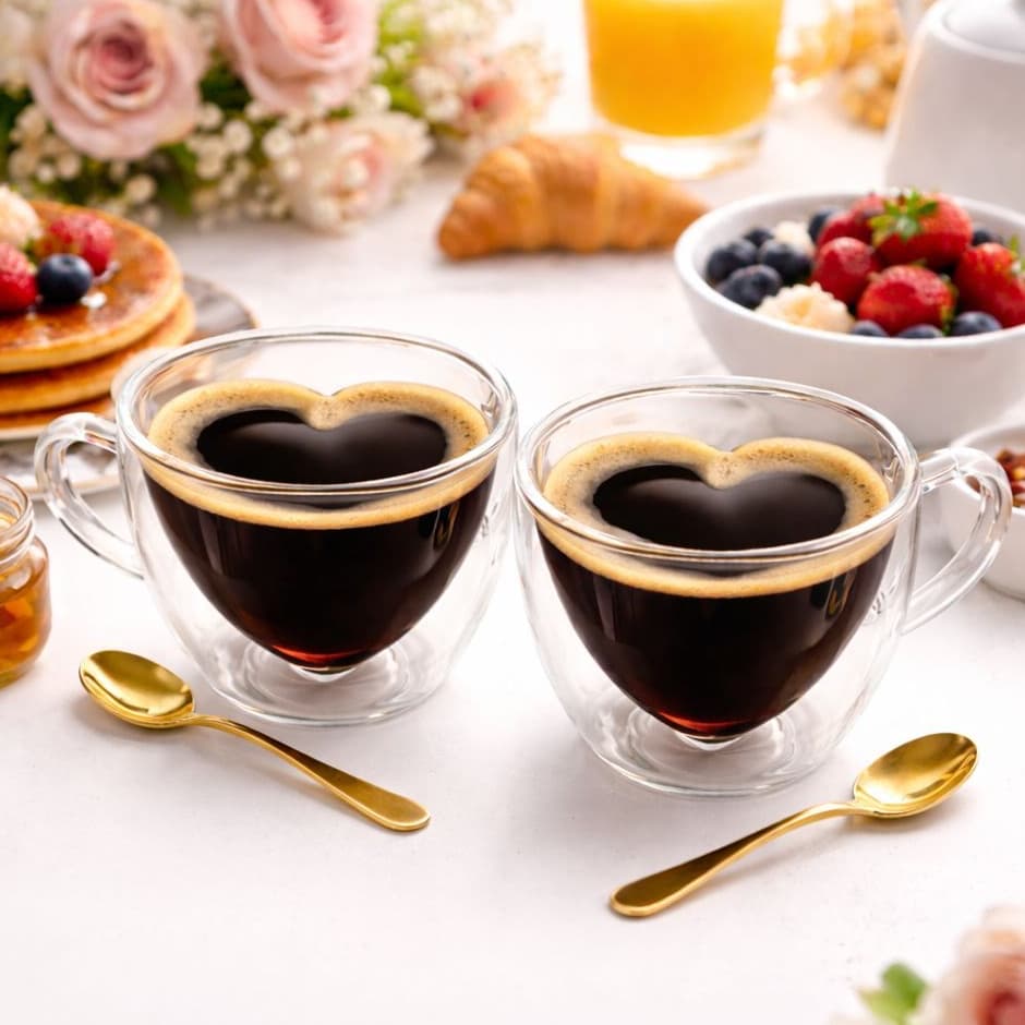 Kit 2 Xícaras Dupla Parede De Vidro Borossolicato Coração 80 ml