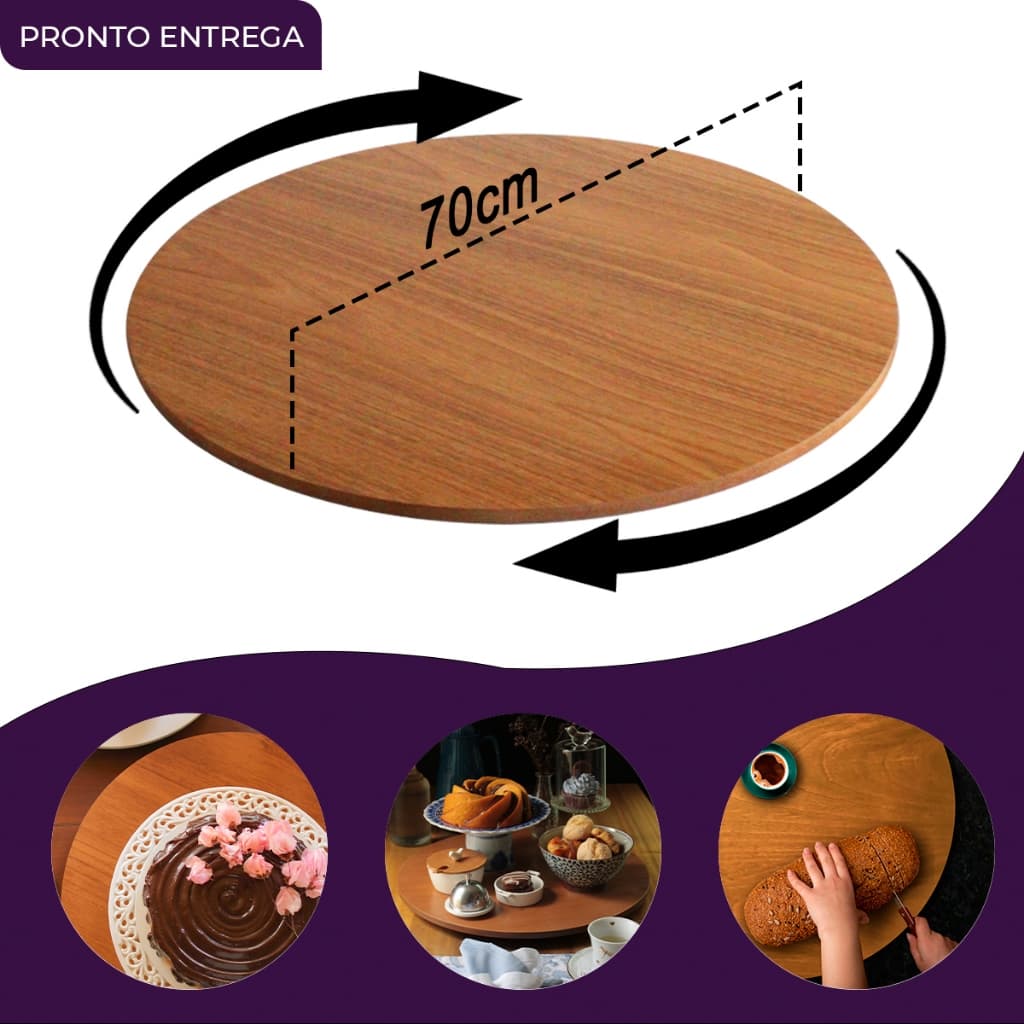 Centro de Mesa Prato giratório amadeirado para servir na mesa 70 cm