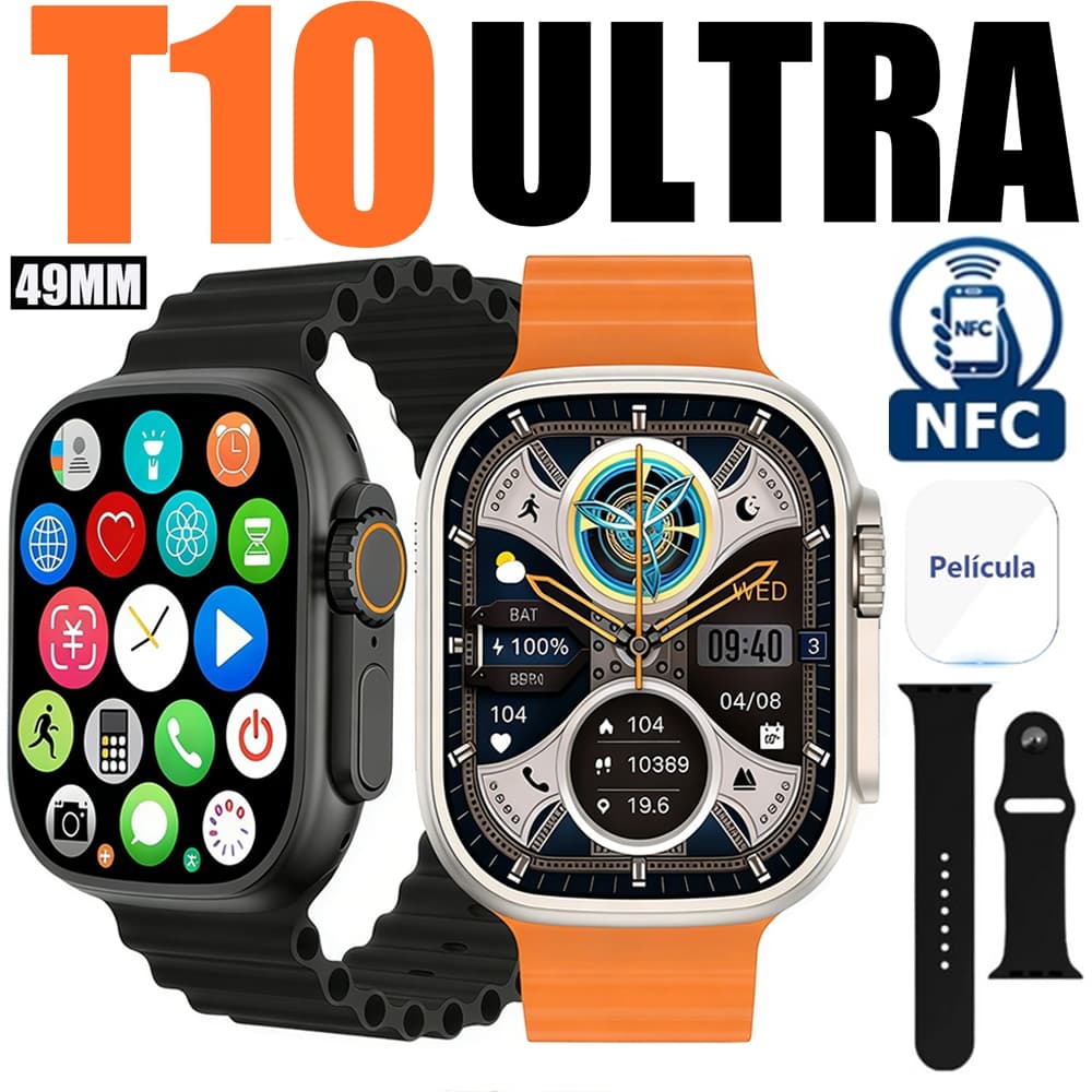2026 Smartwatch T10 Ultra 3 NFC Série 10 com Monitoramento de Frequência Cardíaca 49MM
