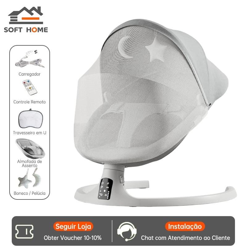 SOFTHOME Balanço Elétrico para Bebê com Música, Controle Remoto e Mosquiteiro - Cadeira de Balanço 5 em 1
