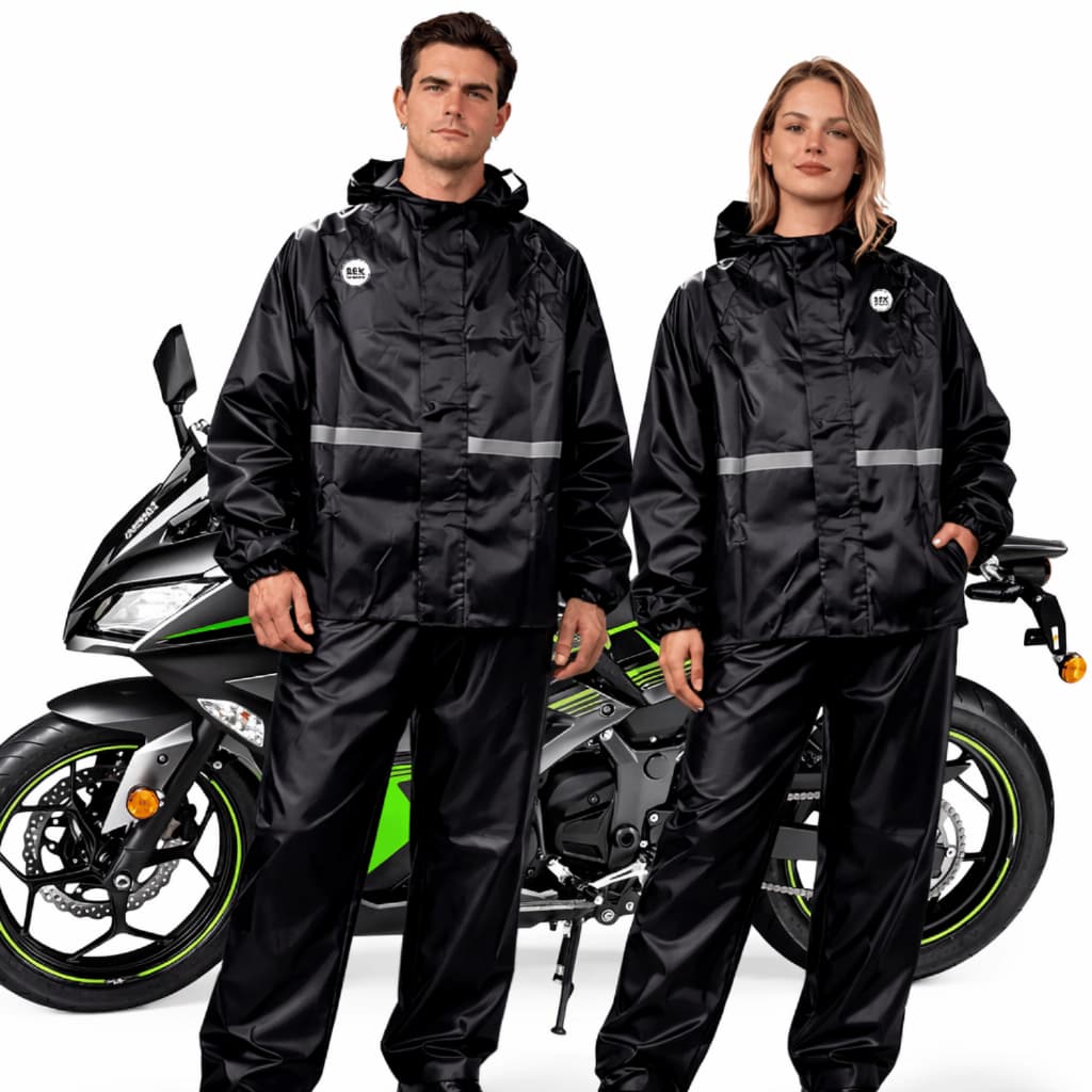Capa de Chuva Moto Motociclista Impermeável Reforçada Refletiva | Conjunto Calça + Jaqueta c/ Capuz