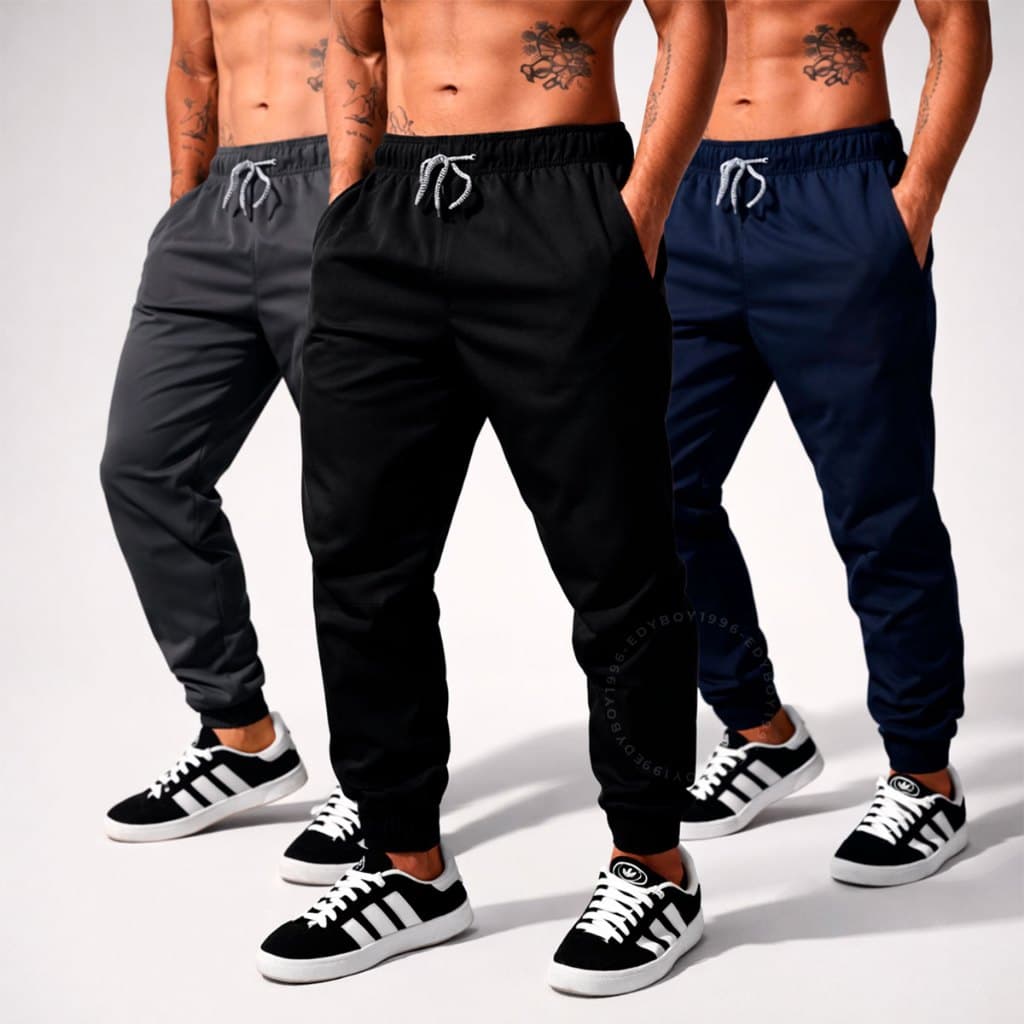 Kit 3 Calça Jogger Masculina Tactel com Elastano Academia Treino Fitness Slim Dry Fit Esportiva Leve