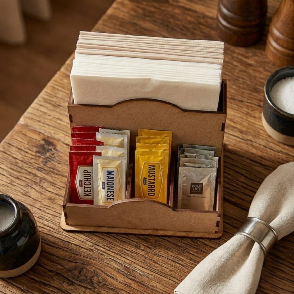 Kit 10 Porta-Guardanapo em MDF Cru com Divisórias