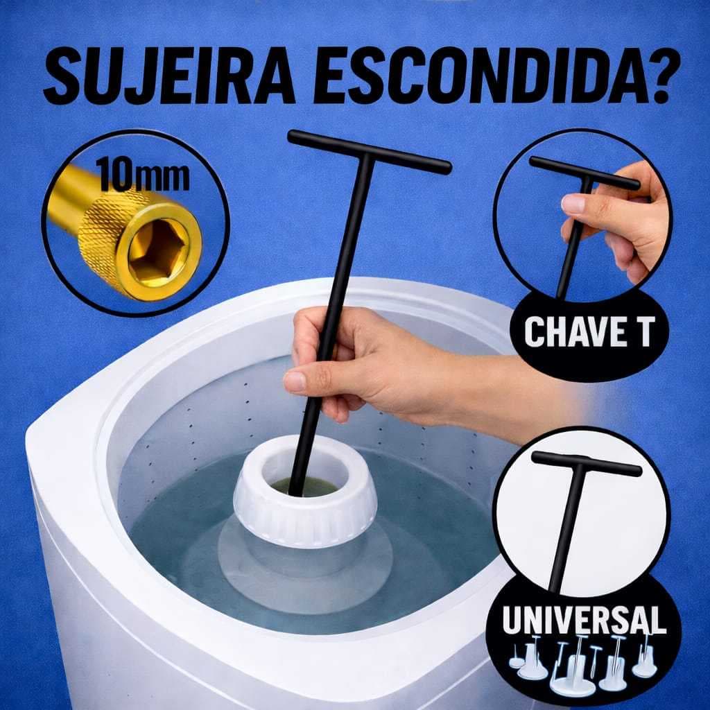 chave T Longa 10mm para Abrir Agitador Maquina de lavar uso Universal