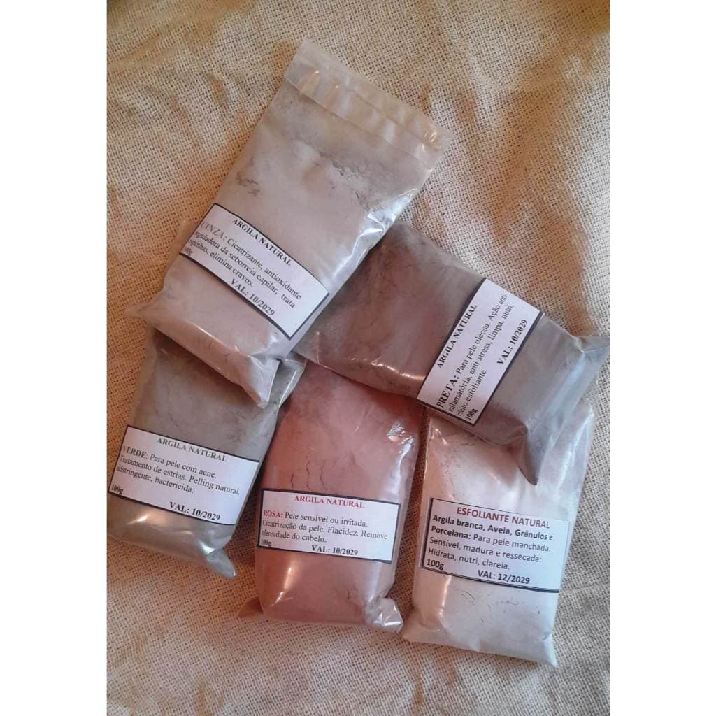 Argila Natural -. Kit com 5 argilas. Total 500g. Kit Cod ( 003 Es .Pr. VD .Cinz. RoS).