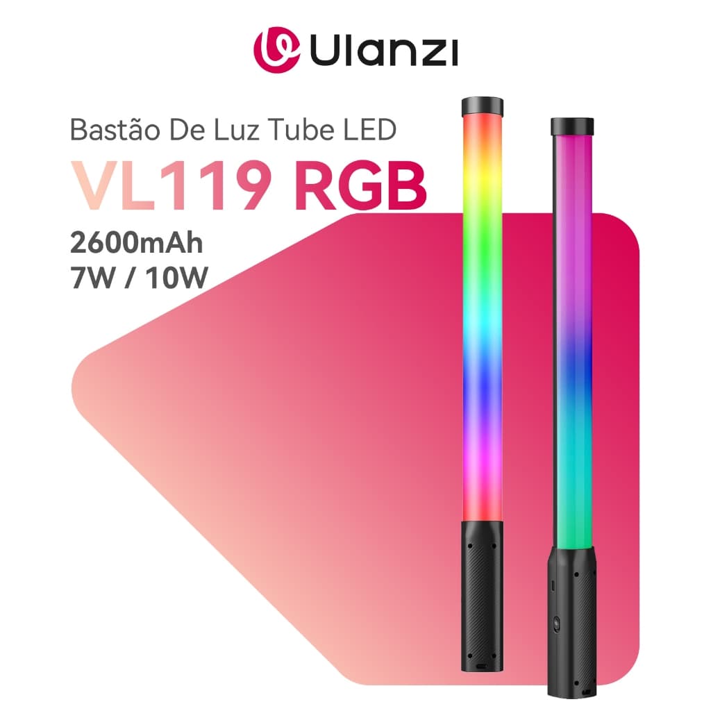 ULANZI VL119 Bastão De Luz RGB Tubo LED 7W / 10W Portátil Para Vídeo E Fotografia Profissional