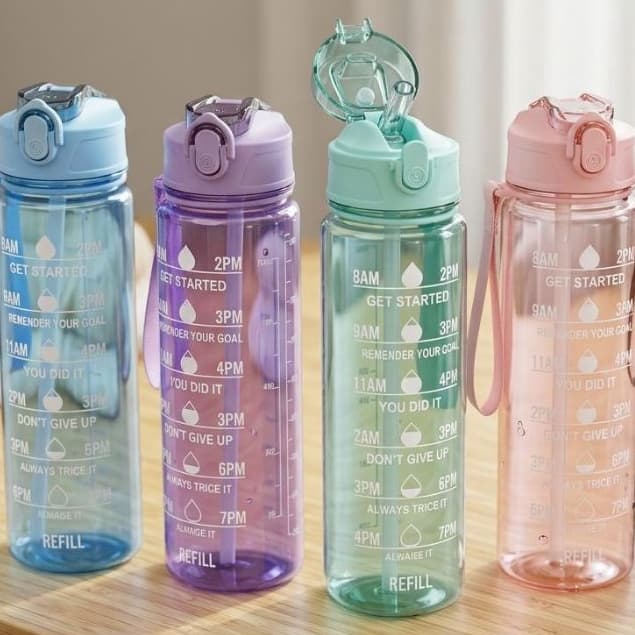 Squeeze Esportiva 700ml Com Marcador de Horário e Canudo Silicone – Garrafa Transparente Leve com Alça