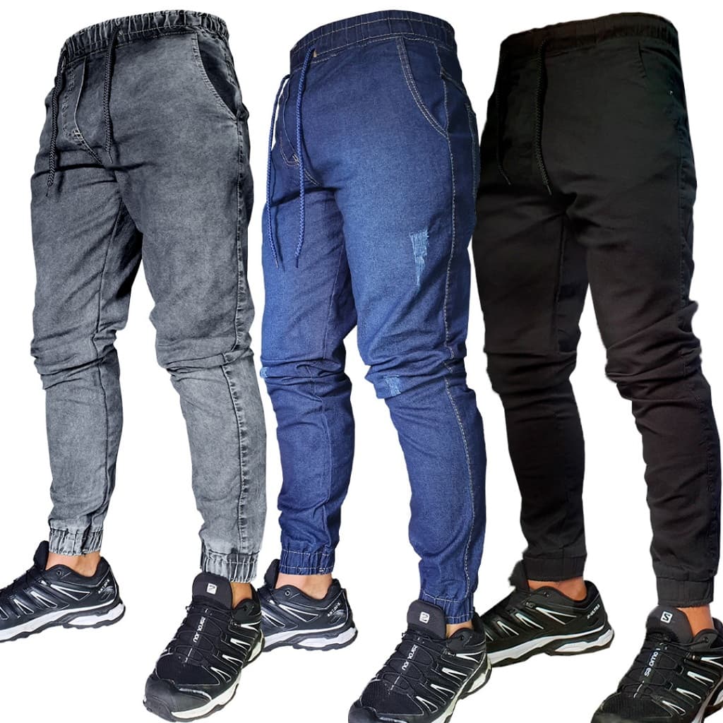 Calça Jogger Masculina Kit 3 Jeans adulto streetwear