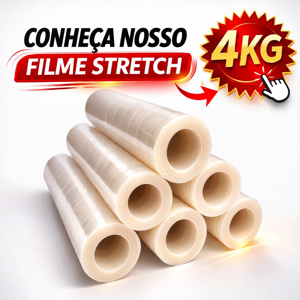 Bobina Filme Stretch Transparente - 4KG - 800 metros - Sem Canudo Transportadora Paletização