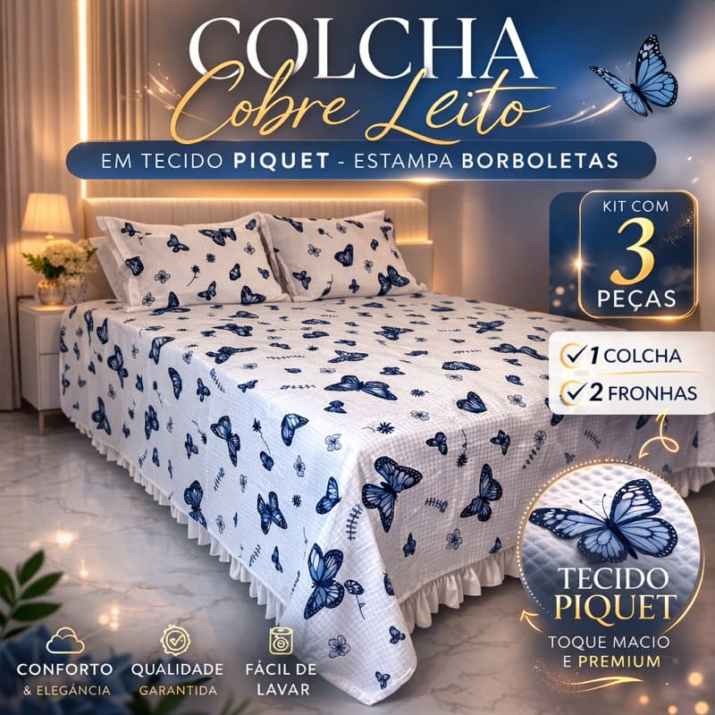 Colcha Cobre-Leito Piquet Queen 2,45m x 2,50m Muito Grande – Qualidade, Praticidade, Aconchegante Promoção