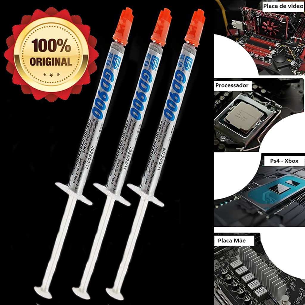 Kit 3/2/1 Pasta Térmica Prata GD900 Processador, PS2, PS3, PS4, PS5 Notebook, Gpu e PC 1G-4,8W/m·K