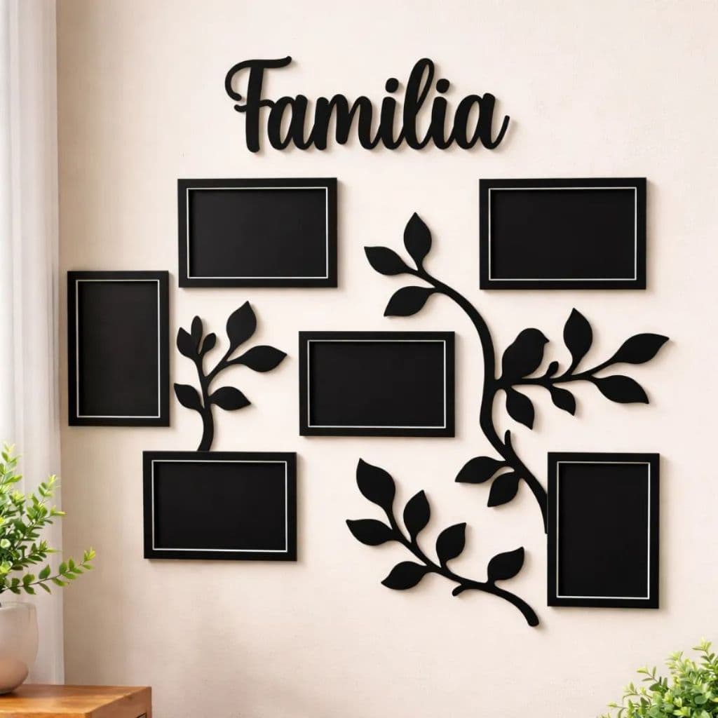 Porta Retrato de Parede Familia Galhos Mural Com 6 Espaços Para Fotos em Mdf Black Friday