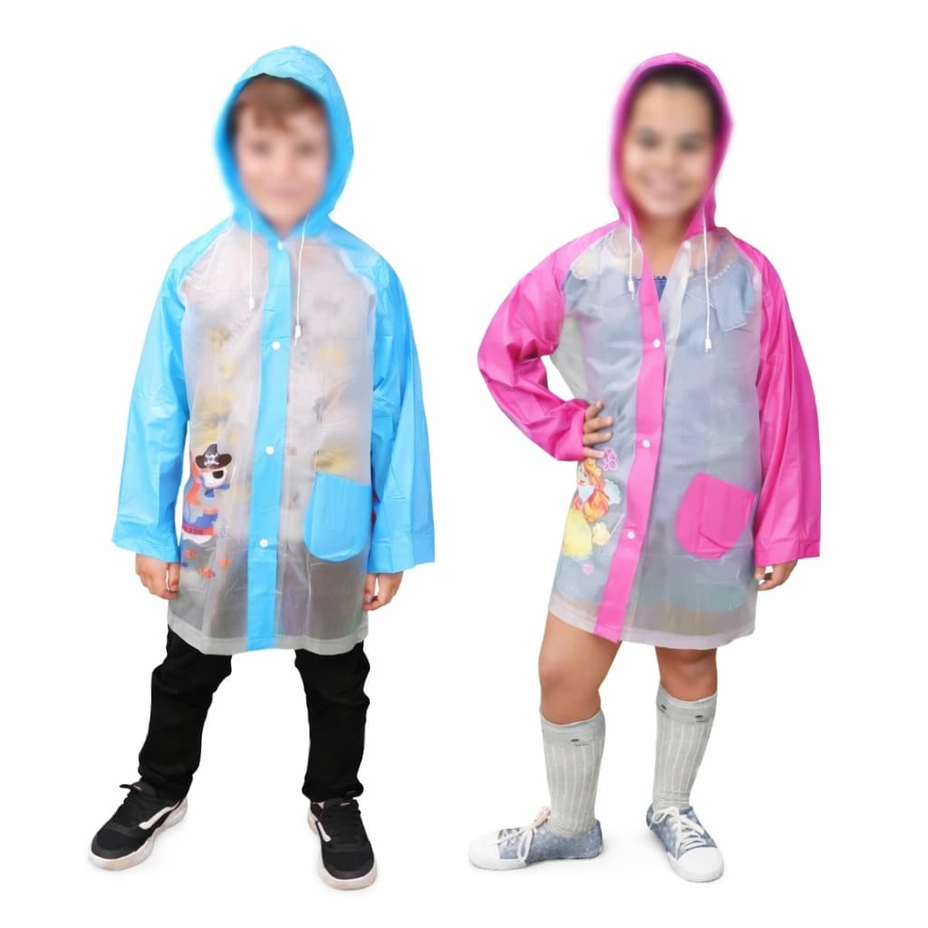 Capa de chuva infantil semi transparente com estampas menino menina com capuz e bolsos PVC