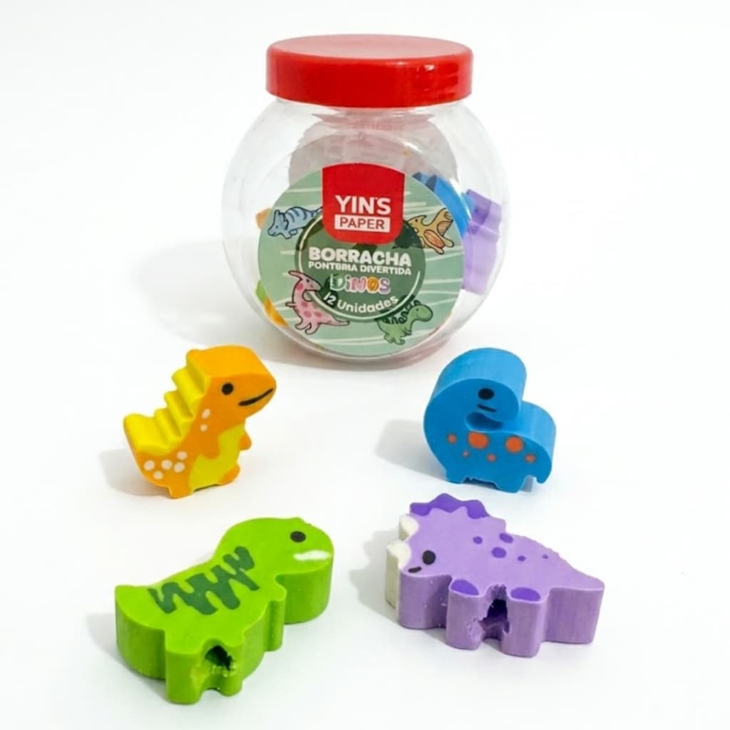Kit 12 Borracha Ponteira Dinossauro Escolar Lápis Material Escolar Papelaria Infantil