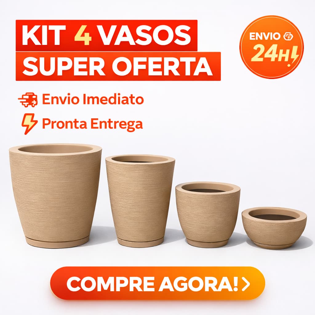 Kit 4 Vasos para Plantas Decorativo Escovados Coluna Redona 1 + Bojo 1 + Bacia 1 + Coluna Bojo 1