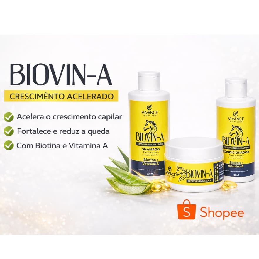 Kit Crescimento Capilar 3 em 1 BIOVIN-A Vivance Shampoo 300ml+ Cond 300ml + Mascara 300g