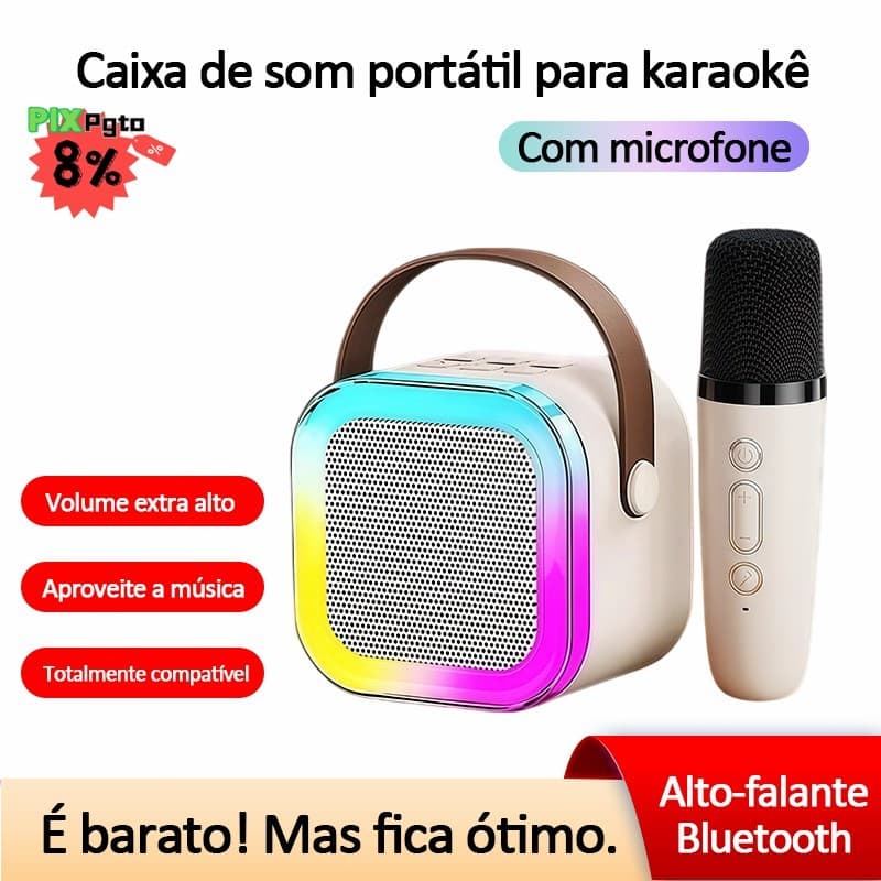 K12 Caixa de Som Karaokê Bluetooth – com Microfone Divertimento Familiar