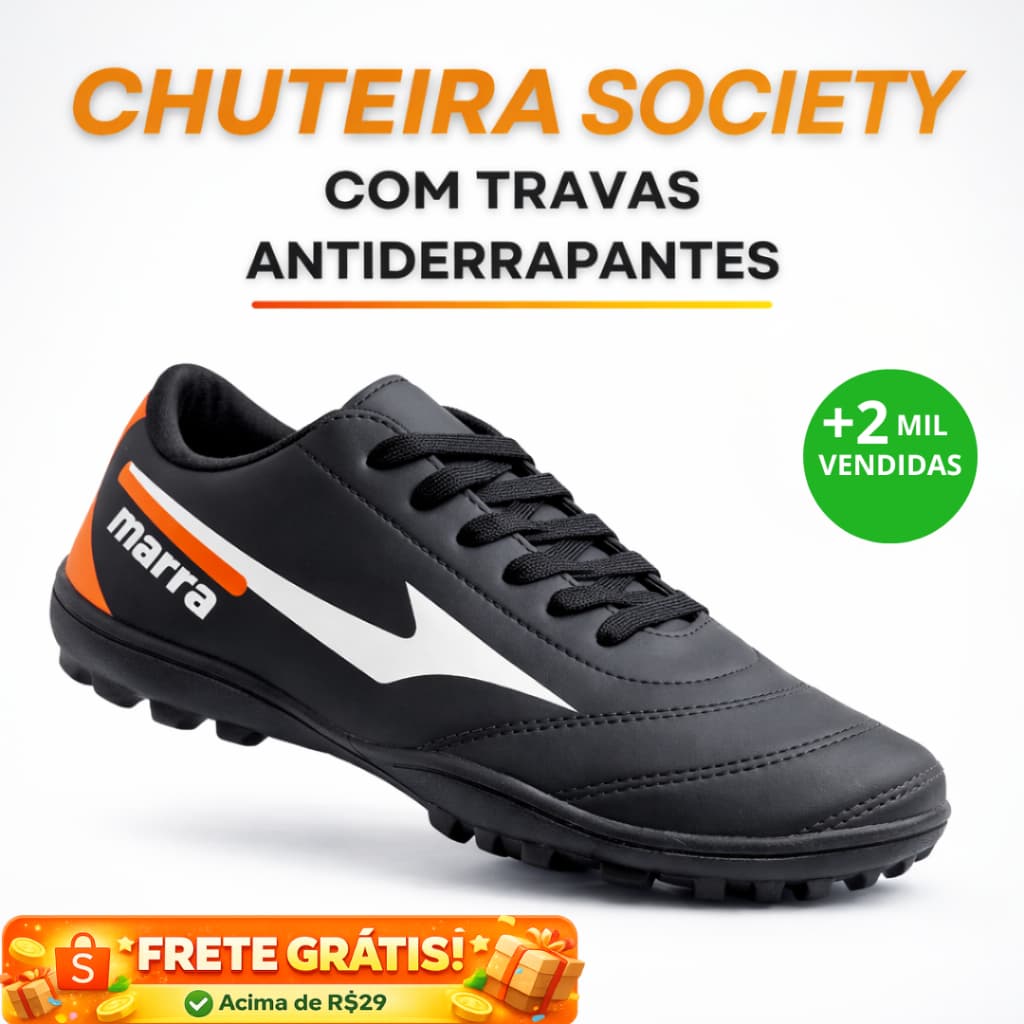 Chuteira Society Masculina Trava Baixa Confortável Antiderrapante Gramado Sintético do 34 ao 45