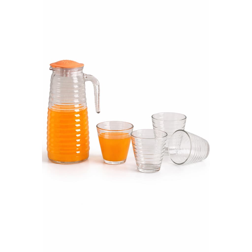 Jarra de Vidro 900ml com Tampa + 4 Copos 250ml Ecos Transparente