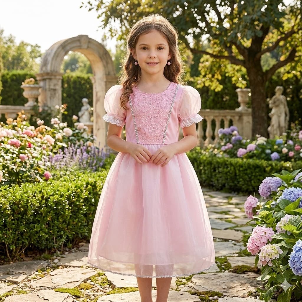 Fantasia Princesa Aurora Bela Adormecida Vestido Longo Infantil Roupa de Menina Rosa Organza Luxo