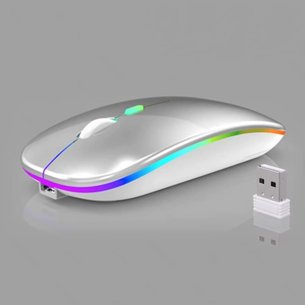 Mouse Sem Fio Recarregável Led RGB Clique Silencioso 2.4 Ghz Ergonômico Gamer Home Office