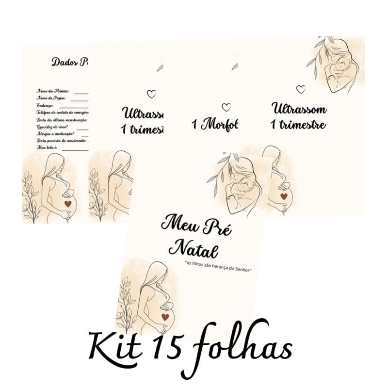 KIT DE FOLHAS DIVISÓRIAS PARA PASTA GESTANTE ACOMPANHAMENTO PRÉ-NATAL  MODELO CLEAN K09