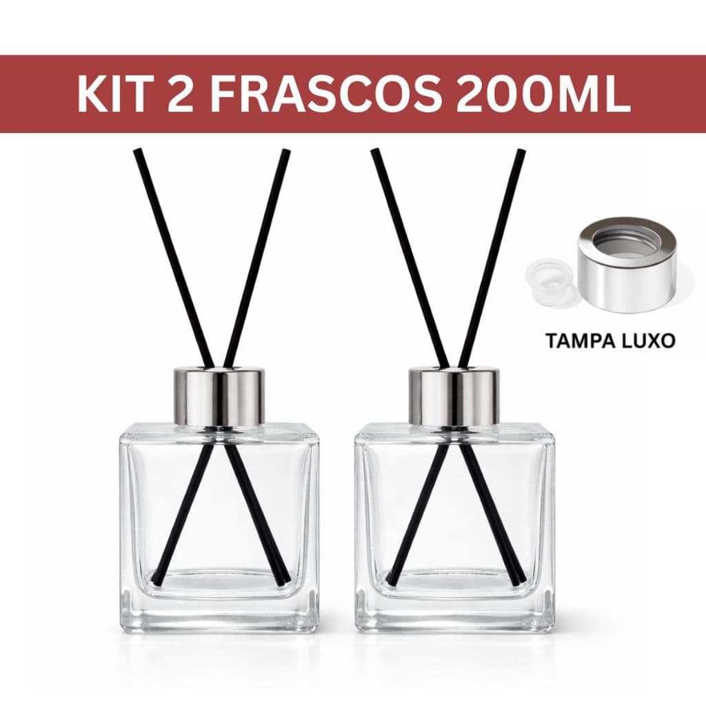 Kit 2 Frasco de Vidro 200ml para Aromatizador de Ambiente Cubo Tampa Luxo Varetas