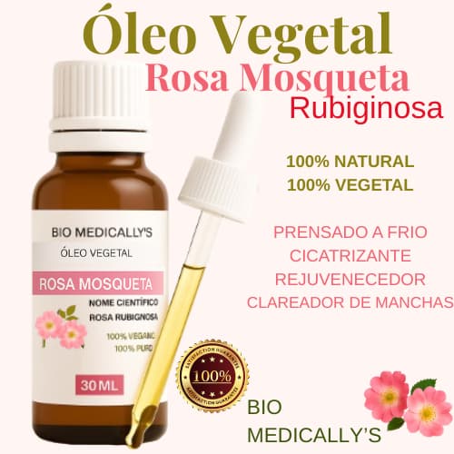 Óleo Vegetal de Rosa Mosqueta Rubiginosa 100% Puro 30ml + (CONTA GOTAS )(2PEÇAS)