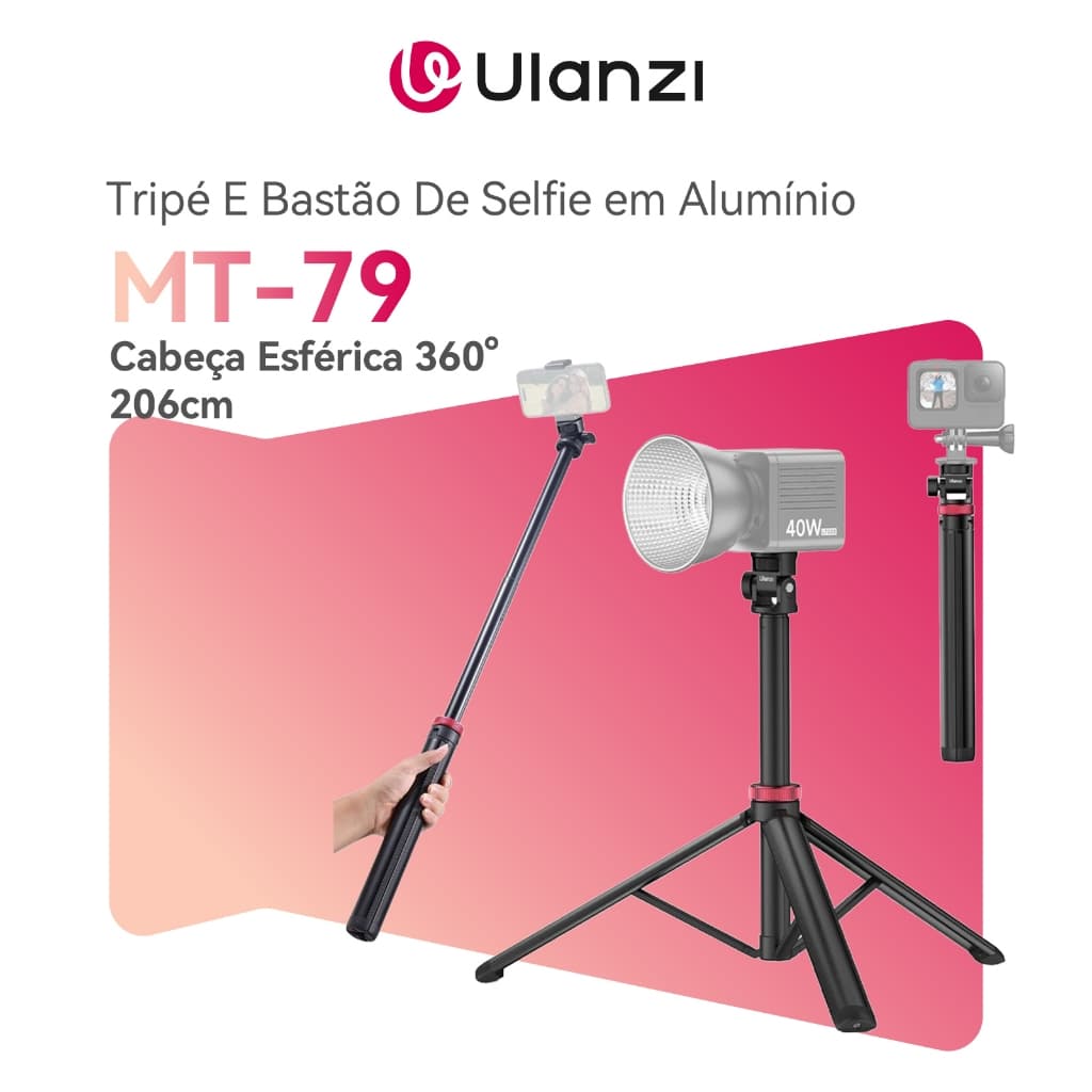 ULANZI MT-79 Tripé Extensível em Alumínio, 206cm com Cabeça Esférica 360° e Rosca 1/4"