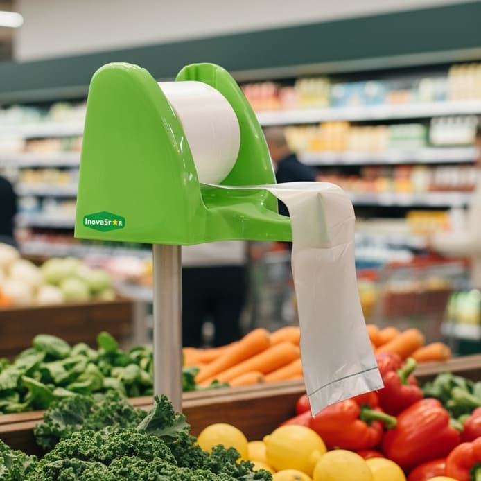 Bobina P M G Sacos Plástico Picotado Alimentos Supermercado Mercearia Fundo Estrela